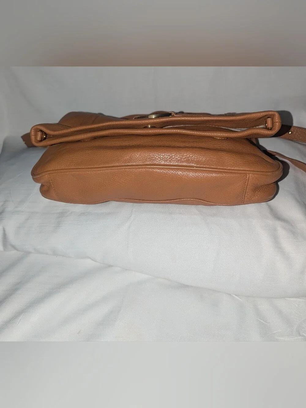 Tory Burch Amanda Fold Over Leather Crossbody Clutch Bag in Cognac Tan
